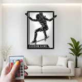 Panneau personnalisé de skateur féminin | Art mural en métal LED pour chambre d'adolescent | Décor de nom de skateur personnalisé | Cadeau pour sports d'action