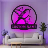 Custom Bird on Branch Led Light Metal Wall Art Personalized Gift for Nature Lovers Living Room or Garden Decor