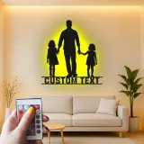 Cartel Personalizado para Padre e Hijas | Arte de Metal LED | Regalo Personalizado para Papá de Hijas | Decoración de Hogar Familiar
