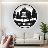 Décoration murale en métal personnalisée avec rétroéclairage LED pour panier de disc golf - Cadeau personnalisé pour passionnés de disc golf