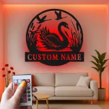 Swan Metal Wall Art with LED | Custom Name Sign for Home | Personalized Wildlife Pond Decor | Elegant Housewarming Gift