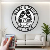 Regalo Personalizzato per il 50° Anniversario | Arte Murale in Metallo LED con Uccelli Amore | Insegna Personalizzata per Coppie per Decorazione Romantica
