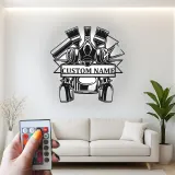 Personalisierte Auto Maler LED Schild | Metall Garage Wandkunst | Geschenk für Mechaniker | Spraydose & Gasmasken Dekor