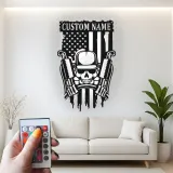 Panneau Métal Crâne Personnalisé avec LED | Décoration Murale Personnalisée Drapeau Américain | Cadeau pour Vétéran Militaire pour Cave à Hommes, Garage ou Bureau