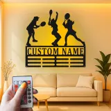 Cartel LED de jugadora de tenis personalizada | Arte mural de metal con nombre personalizado | Decoración deportiva femenina | Regalo para entrenador o atleta