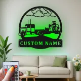 Custom Semi Truck Metal Art | Personalized LED Name Sign for Trucker | Farmhouse & Industrial Wall Decor | Gift for Driver