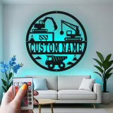 Custom Construction Site Led Light Metal Wall Art Personalized Gift for Kids Bedroom Decor for Little Builders