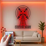 Personalisierte Metall-Schild eines Funkmastes | LED Vintage Broadcasting Kunst | Individuelles Geschenk für Funkamateur | Retro Studio Wanddekoration