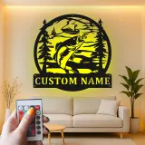 Insegna in metallo personalizzata per pesca con luce LED | Insegna con nome del pescatore | Decorazione per casa al lago e baita