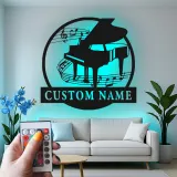 Custom Grand Piano Metal Wall Art | Personalized LED Music Notes Decor | Musician Gift for Living Room