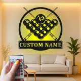Insegna in metallo personalizzata con luce LED per tavolo da biliardo regalo personalizzato per decorazione per appassionati di biliardo