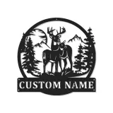 Décoration murale en métal personnalisée avec éclairage LED pour la famille de cerfs - Cadeau personnalisé pour les amoureux de la nature et le décor de cabane rustique