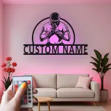 Décoration murale en métal personnalisée avec éclairage LED de combattant Muay Thai - Cadeau pour artistes martiaux, décoration de gym ou de maison