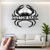 Cartel de metal personalizado de cangrejo con luz LED, regalo de casa de playa costero, decoración para amantes del océano