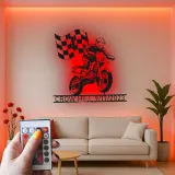 Panneau LED Motocross Personnalisé | Décoration Murale en Métal sur Mesure | Nom et Numéro du Pilote | Décor de Garage Sportif