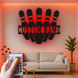 Insegna in metallo LED personalizzata con birilli da bowling - Regalo per appassionati di bowling e decorazione per sala giochi 2