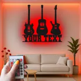 Insegna LED personalizzata a forma di chitarra | Decorazione murale in metallo personalizzata per sala musica | Regalo per musicisti | Arredo da parete per chitarristi