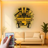 Personalisierte Auto Maler LED Schild | Metall Garage Wandkunst | Geschenk für Mechaniker | Spraydose & Gasmasken Dekor