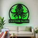 Arte in metallo LED personalizzata Kraken | Insegna personalizzata con polpo | Decorazione nautica per bar di casa e amanti del mare