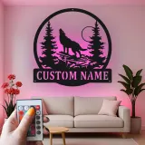 Custom Wolf Howling Led Light Metal Wall Art Personalized Nature Lover Gift Rustic Cabin Decor 2
