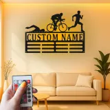 Insegna in metallo personalizzata Triathlon con luce LED regalo personalizzato per atleti decorazione per home gym per triatleti