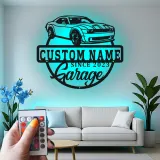 Insegna Garage Challenger Personalizzata | Insegna in Metallo LED | Decorazione per Man Cave per Appassionati di Auto