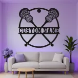 Panneau de crosse personnalisé avec LED | Art mural en métal avec prénom | Déco chambre athlète | Cadeau sportif pour garçons et ados