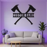 Custom Firefighter Axes LED Sign | Personalized Metal Name Art | Fire Station & Man Cave Decor | Fireman Gift