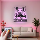 Cartel de cerdo personalizado | Arte mural de metal LED | Decoración de granja moderna | Regalo para amantes de cerdos para guardería y cocina