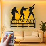 Silueta de soldado personalizada | Decoración mural LED de metal militar a medida | Decoración patriótica para veteranos y familias del ejército