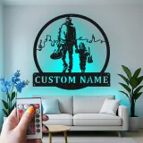 Panneau Métallique Personnalisé pour Musicien Papa et Fils | Art Mural LED de Guitare | Décor de Nom Personnalisé pour Amateurs de Musique | Cadeau pour la Fête des Pères