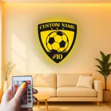 Cartel LED de escudo de fútbol personalizado | Arte mural de metal personalizado para habitación de niños | Regalo de decoración deportiva con nombre y número de jugador