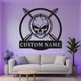 Panneau LED Crâne Chasseur Personnalisé | Décoration murale en métal pour chalet & homme cave | Cadeau chasseur avec flèches croisées