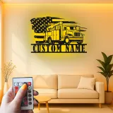 Lineman LED Metal Sign | Personalized Utility Truck Wall Art | American Flag Garage Decor | Custom Gift for Electrician
