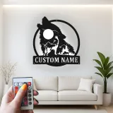 Custom Wolf Howling Led Light Metal Wall Art Personalized Gift for Nature Lovers Rustic Cabin Decor