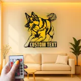 Arte da parete LED in metallo con Pastore Tedesco | Insegna personalizzata con nome del cane | Regalo commemorativo personalizzato per amanti dei cani