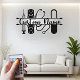 Personalized Nurse Name Sign with LED | Custom Medical Tools Metal Art | Clinic & Office Wall Decor | RN Graduation Gift