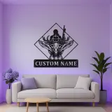 Enseigne LED personnalisée chasseur et crâne de cerf | Décoration murale en métal sur mesure pour chalet | Cadeau de chasse pour homme