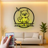 Custom Cat and Butterfly Led Light Metal Wall Art Personalized Gift for Cat Lovers Bedroom or Living Room Decor