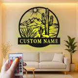 Personalisierte Wüstenkaktus-Wandkunst mit LED-Licht aus Metall – Southwest-Geschenk, Deko für Wohnzimmer oder Terrasse 1