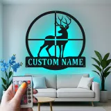 Décoration murale en métal personnalisée pour le cerf avec rétroéclairage LED, cadeau personnalisé pour les chasseurs, décoration de cabane rustique pour les amoureux de la nature