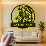 Insegna in Metallo LED Personalizzata per Vigili del Fuoco | Arte Murale Personalizzata per Vigile del Fuoco | Regalo per Dipartimento dei Pompieri e Primo Rispondente