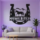 Insegna per Cavalli Personalizzata con LED | Insegna in Metallo a Forma di Ferradura | Decorazione Rustica per Ranch e Regalo Equestre