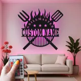 Personalized BBQ Metal Sign with LED | Custom Grillmaster Wall Art | Outdoor Patio Decor & Grilling Gift for Dad