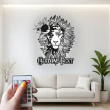 Lion Metal Wall Art with LED Light | Custom Floral Name Sign | Boho Celestial Wildlife Decor for Home & Office