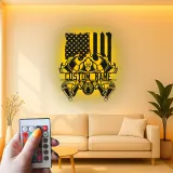 Panneau LED Personnalisé pour Pompier | Décoration Murale en Métal Personnalisée | Cadeau Patriote avec Drapeau Américain pour Pompier | Décor de Caserne de Pompiers