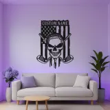 Insegna in metallo personalizzata con teschio da golf | Arte murale con luce LED | Decorazione da golf con nome personalizzato per man cave | Regalo per papà