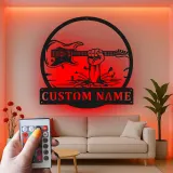 Individuelle Gitarren-LED-Metall-Wandkunst | Personalisierte Musiker-Namensschild | Dekoration für Musikzimmer, Studio & Männerhöhlen