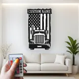 Insegna in metallo personalizzata con camion americano retroilluminato regalo per camionisti decorazione per garage o man cave