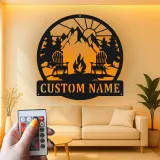 Cartel de metal LED personalizado de fogata de montaña regalo para amantes del aire libre decoración de cabaña o patio